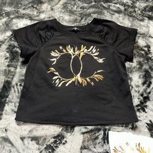 CHANEL Black Top with Gold Botanical Design